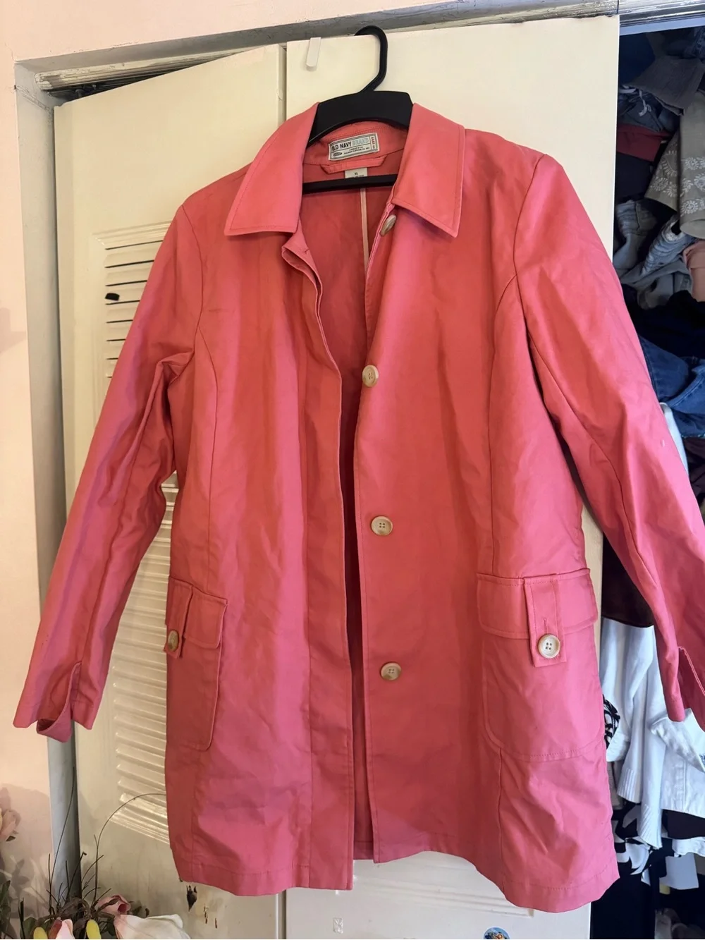 Old Navy Coral Pink Button-Front Trench Coat